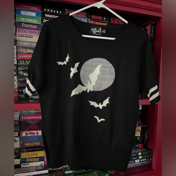 Gothabilly Halloween Hell Bunny Spooky Short Sleeve Sweater XL Goth - Picture 1 of 3